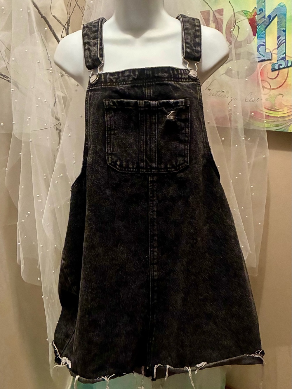 wild fable Black Washed Denim Pinafore Overalls